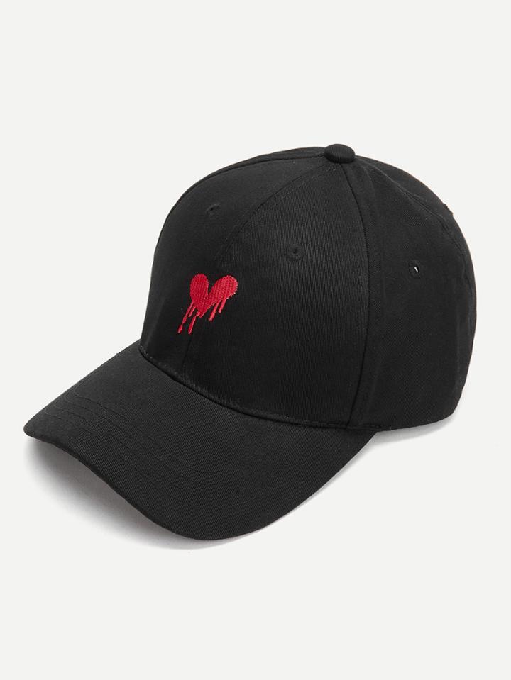 Romwe Embroidered Heart Baseball Cap