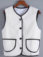 Romwe Pockets Buttons White Vest
