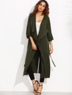 Romwe Rolled Up Sleeve Split Back Self Tie Coat