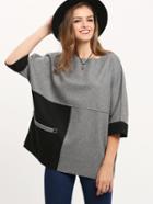 Romwe Grey Color Block Pockets Sweatshirt