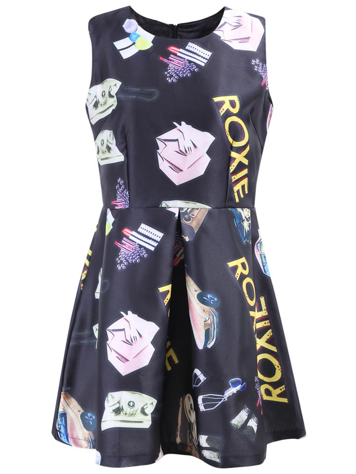 Romwe Sleeveless Lips Print Flare Dress