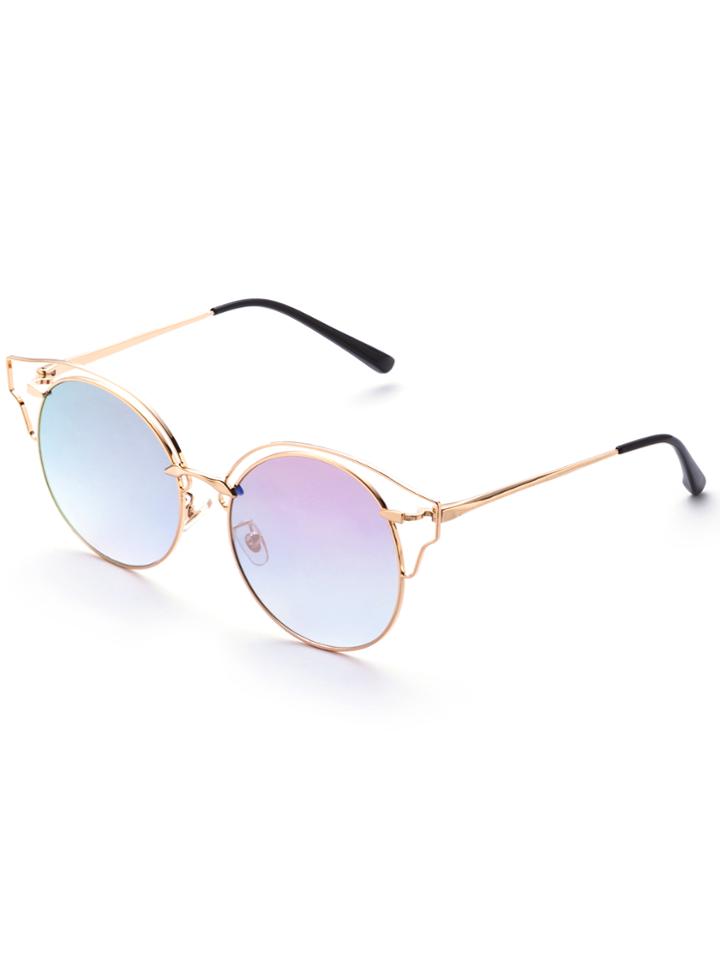 Romwe Gold Frame Pink Lens Cat Eye Sunglasses