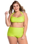 Romwe Green Halter Neck Plus Size Bikini Set