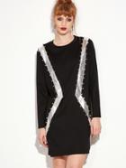 Romwe Black Contrast Glitter Studded Detail Tee Dress