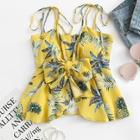 Romwe Pineapple Print Knot Front Cami Top