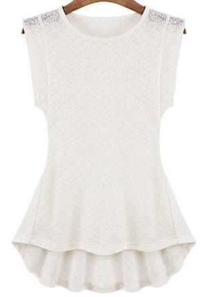 Romwe White Floral Lace Ruffle Blouse