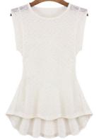 Romwe White Floral Lace Ruffle Blouse