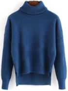 Romwe Turtleneck Dip Hem Split Side Sweater