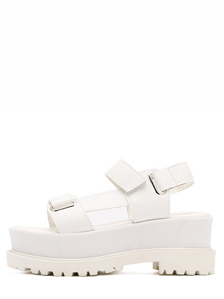 Romwe White Peep Toe Platform Velcro Sandals