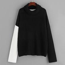 Romwe Two-tone Rolled Neck Jumper