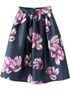 Romwe Black Vintage Floral Flare Skirt