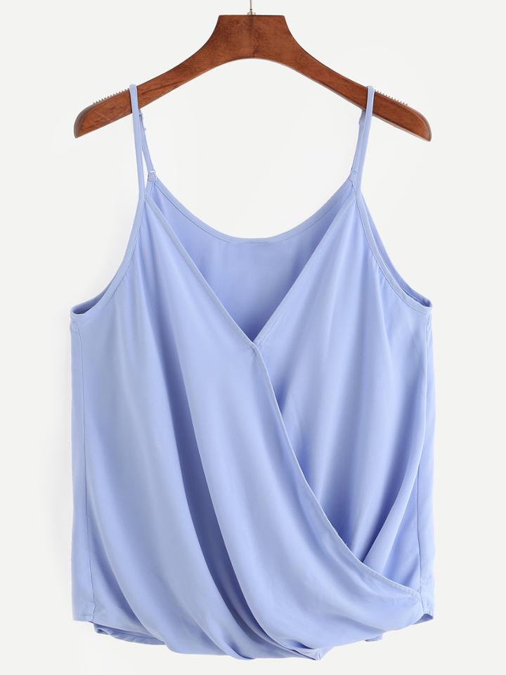 Romwe Pale Blue Wrap Front Cami Top