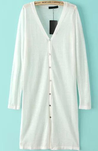 Romwe V Neck Long White Cardigan
