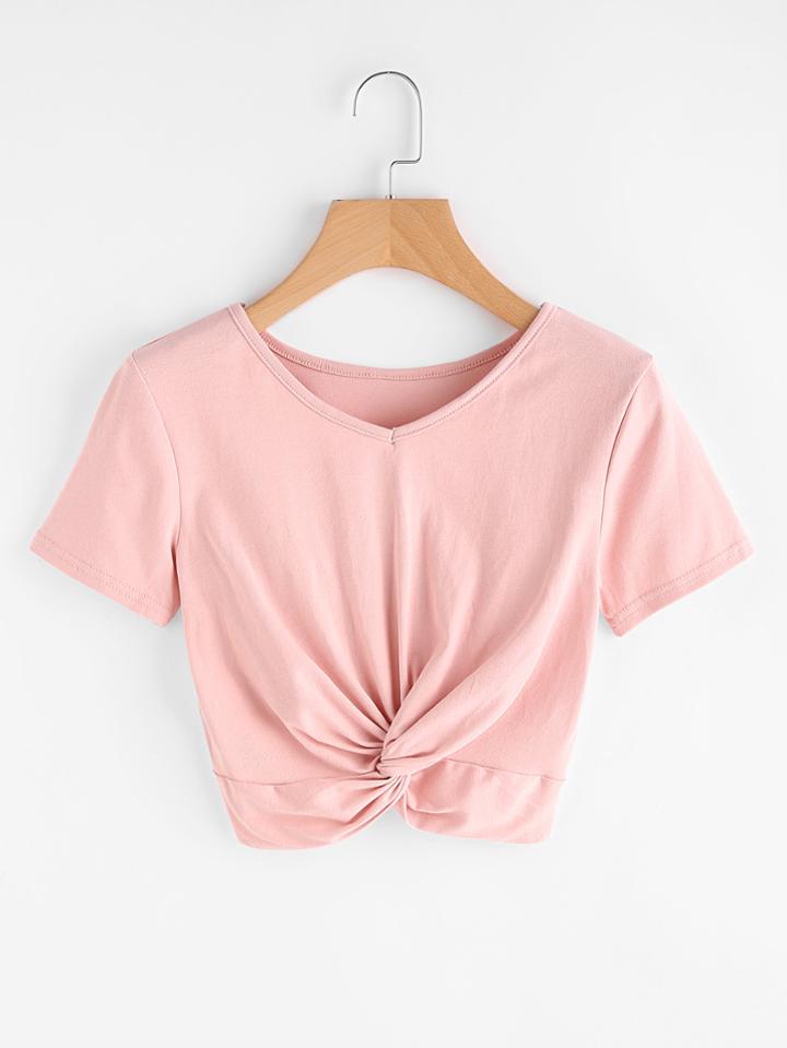 Romwe V Neckline Twist Front Tee