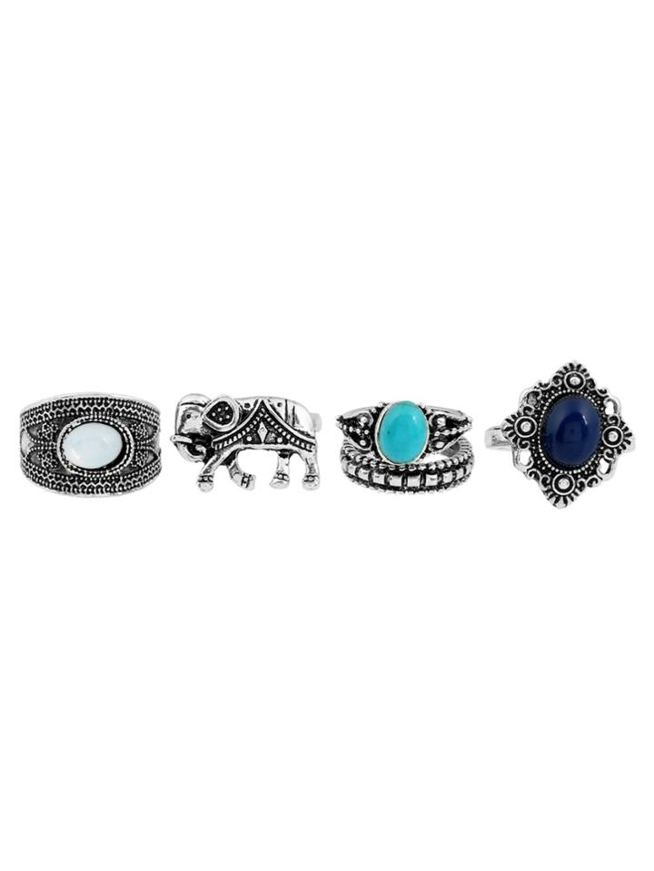 Romwe Elephant Tribal Ring Pack 5pcs