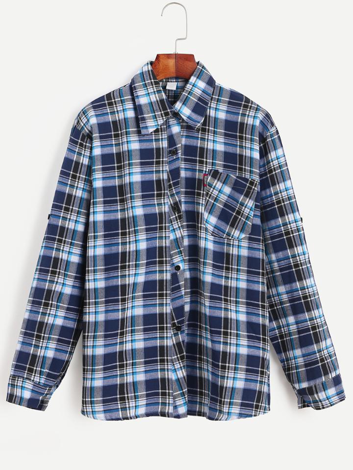 Romwe Plaid Button Front Shirt With Pocket