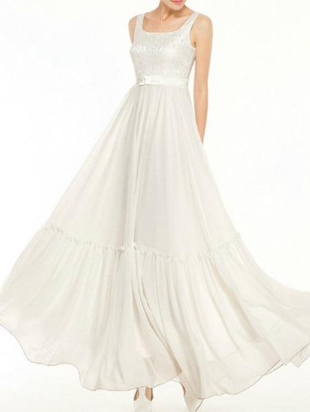 Romwe White Tank Bow Jacquard Flowy Dress