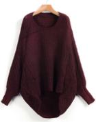 Romwe Red Dipped Hem Ribbed Lose Sweater