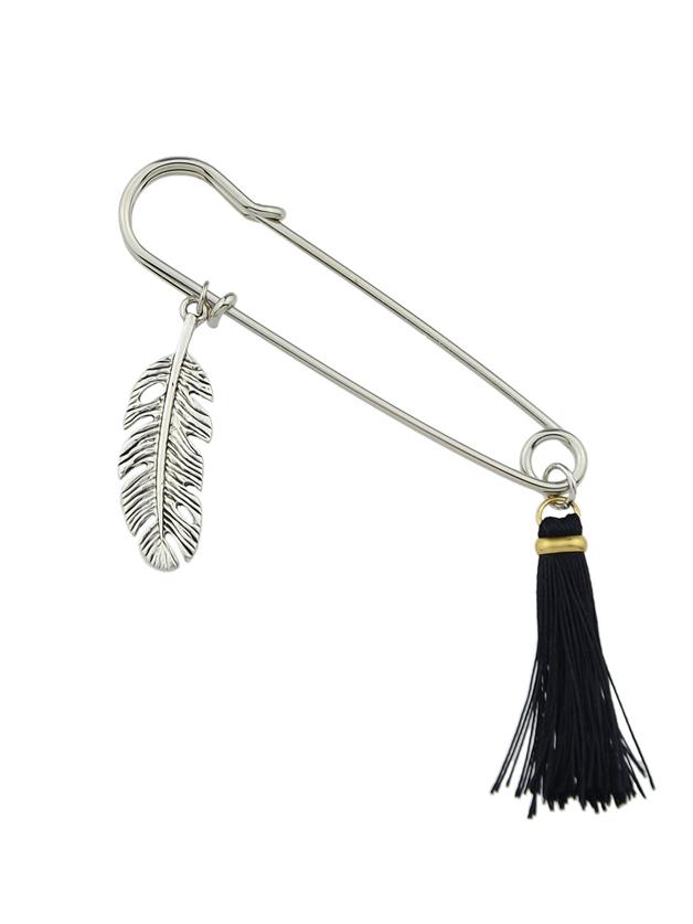 Romwe Black Color Leaf Shape Tassel Women Brooches Pin
