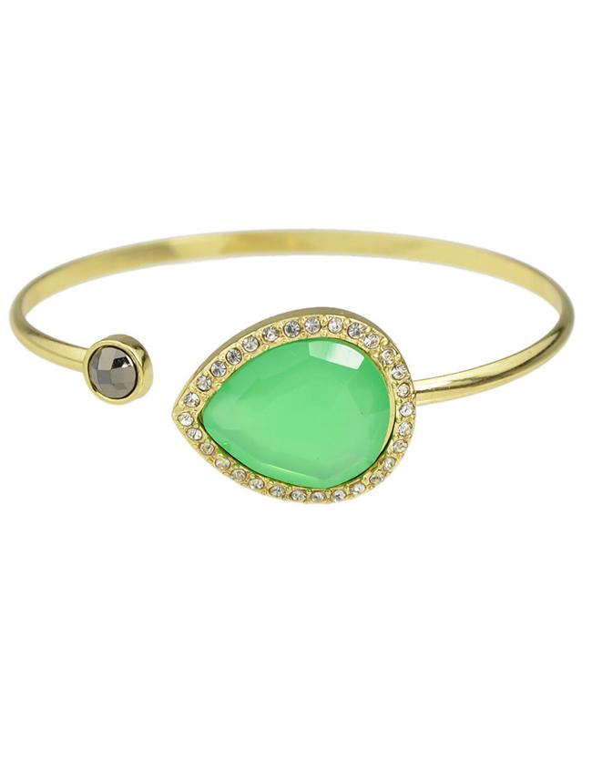 Romwe Green Single Gemstone Thin Cuff Bracelet