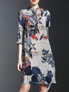 Romwe Grey Ink Print Pockets Shift Dress