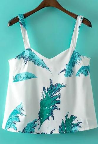 Romwe Spaghetti Strap Reed Flowers Print Cami Top
