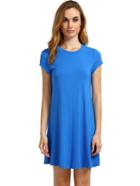 Romwe Blue Short Sleeve Shirt Cut Swing Dress