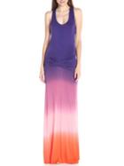 Romwe Multicolor Blue Ombre Ruched Racerback Maxi Tank Dress