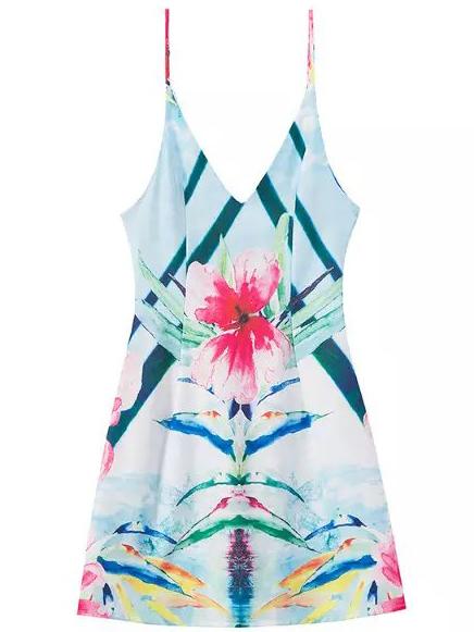 Romwe Spaghetti Strap Florals A-line Dress