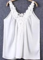 Romwe Lace Crochet Chiffon White Vest