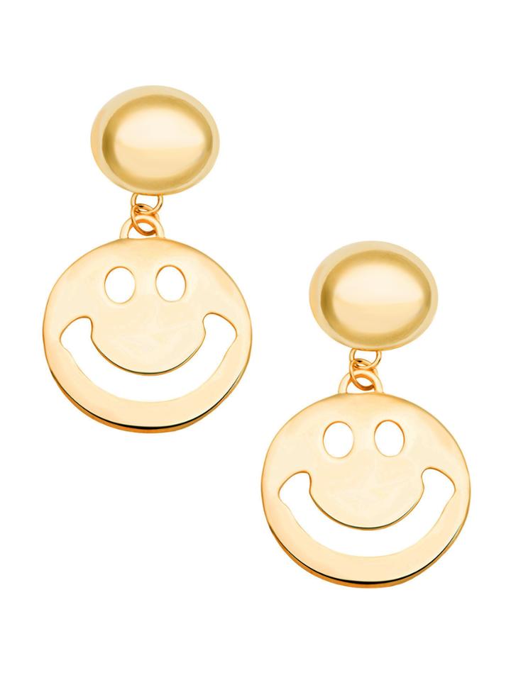 Romwe Gold Plated Smiley Face Hollow Out Drop Earrings