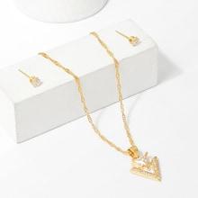 Romwe Open Triangle Pendant Necklace & Earrings Set