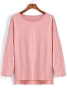 Romwe Round Neck Dip Hem T-shirt