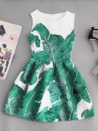Romwe Palm Leaf Print Embossed Fit & Flare Dress