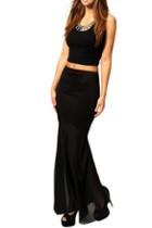 Romwe Fish Tail Transparent Black Skirt