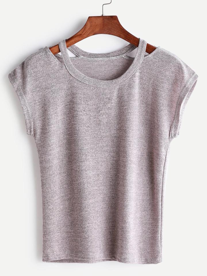 Romwe Pink Cut Out Neck T-shirt