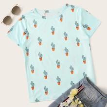 Romwe Allover Cactu Print Top