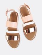 Romwe Sling Back Triple Band Sandals Rose Gold Multi