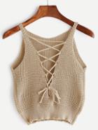 Romwe Lace Up Knit Tank Top