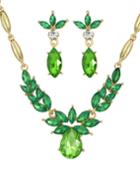 Romwe Green Rhinestone Necklace Earrings Women Wedding Jewelry Set