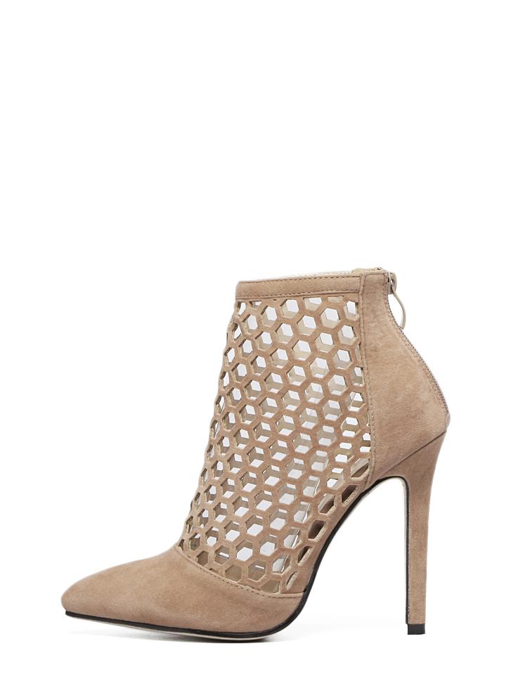 Romwe Apricot Faux Suede Laser-cut Pointed Toe Pumps