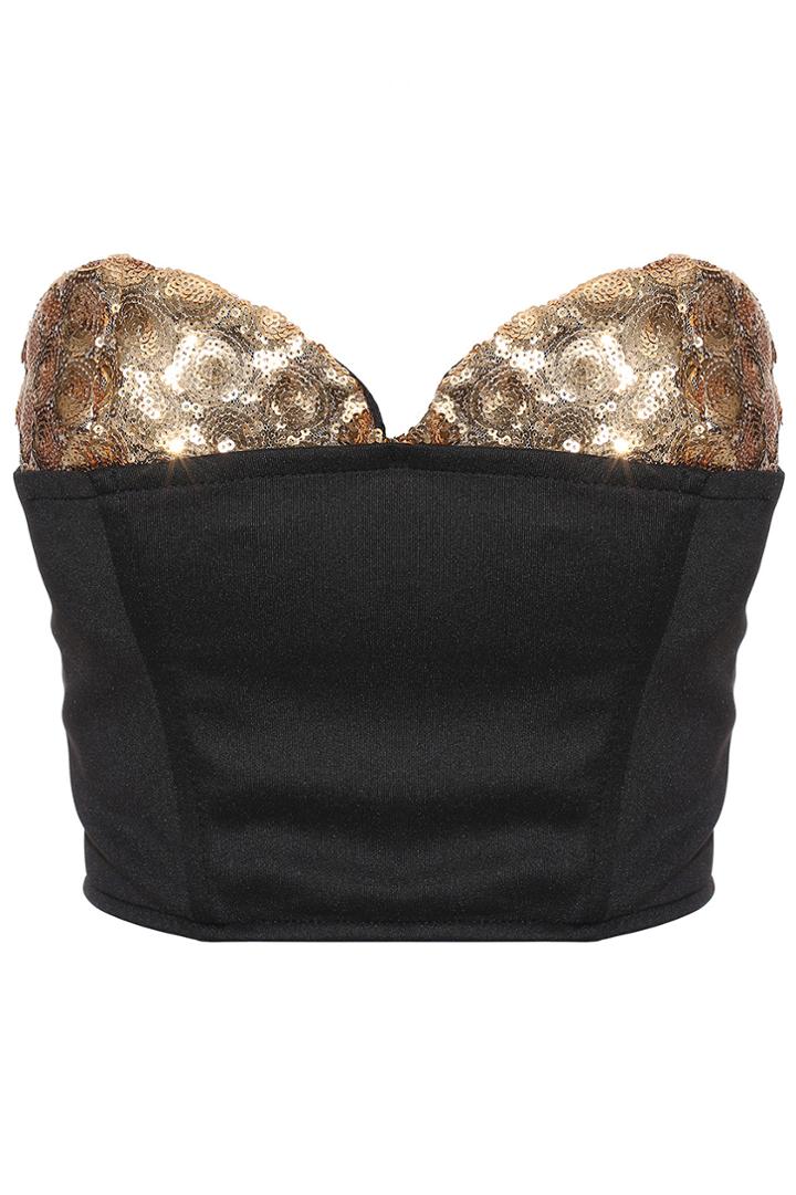 Romwe Romwe Sequined Breast Detail Bandeau-golden