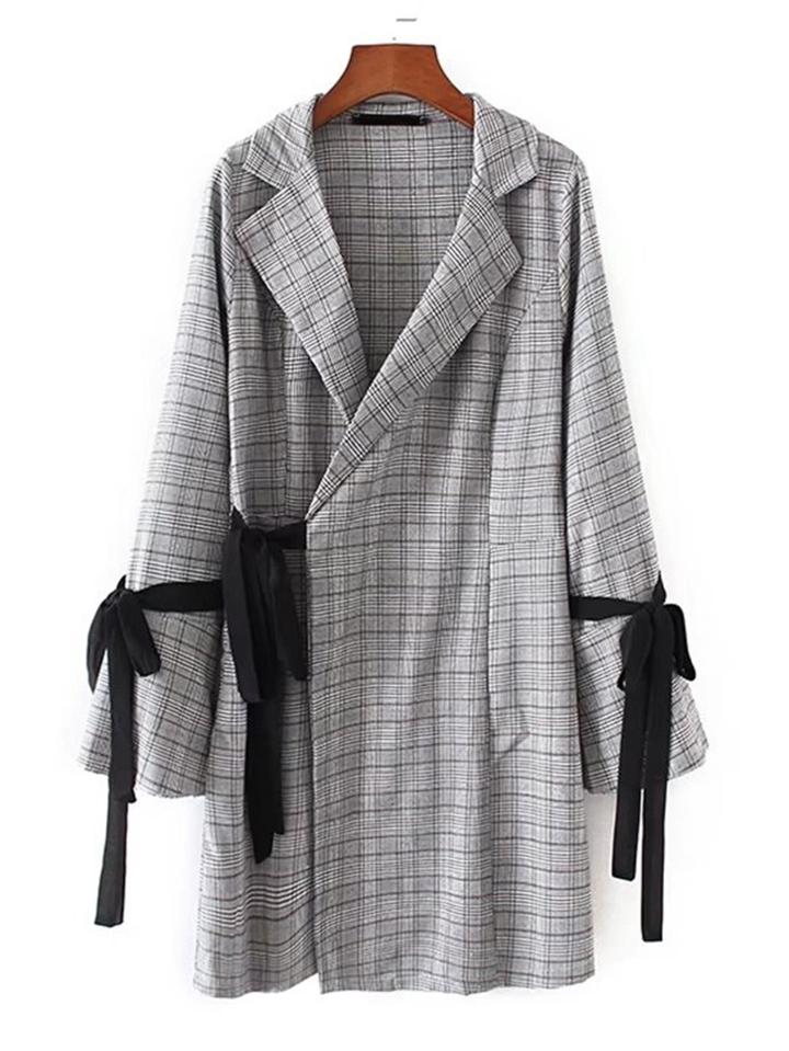 Romwe Contrast Tie Plaid Blazer Dress