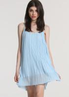 Romwe Blue Spaghetti Strap Pleated Dress