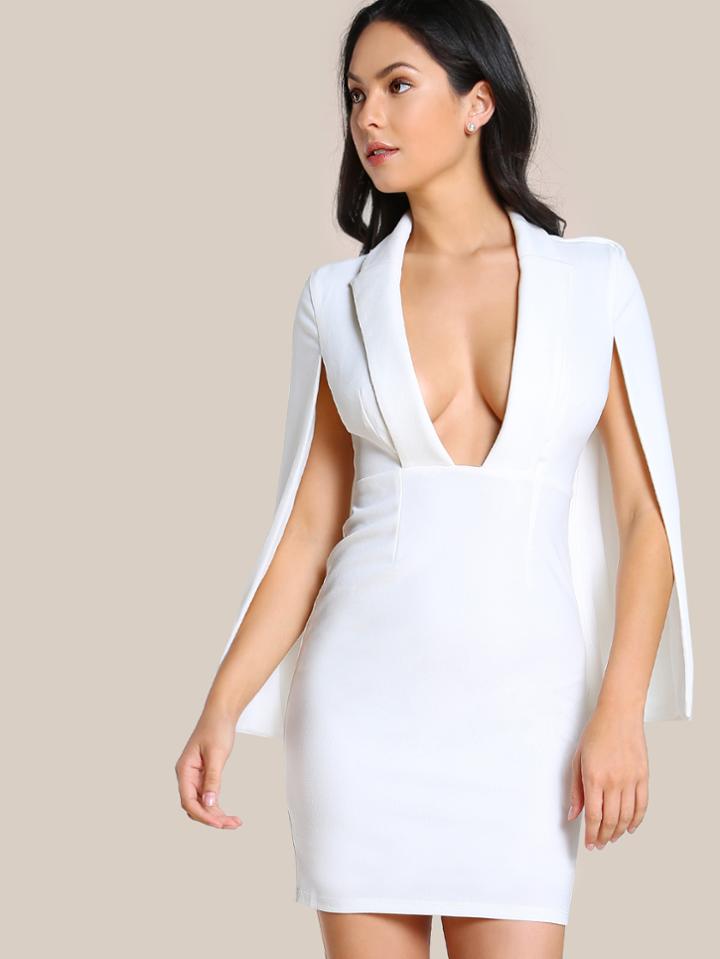 Romwe Shawl Collar Plunging Cape Dress
