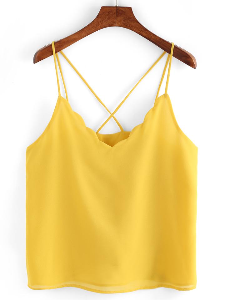 Romwe Scollaped Neckline Crisscross Cami Top