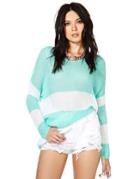 Romwe Colour-block Striped Knit Sweater
