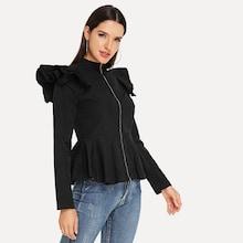 Romwe Zip Up Peplum Coat