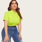 Romwe Plus Neon Lime Mock-neck Ribbed Knit Top