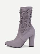 Romwe Flower Decorated Suede Mid Calf Boots